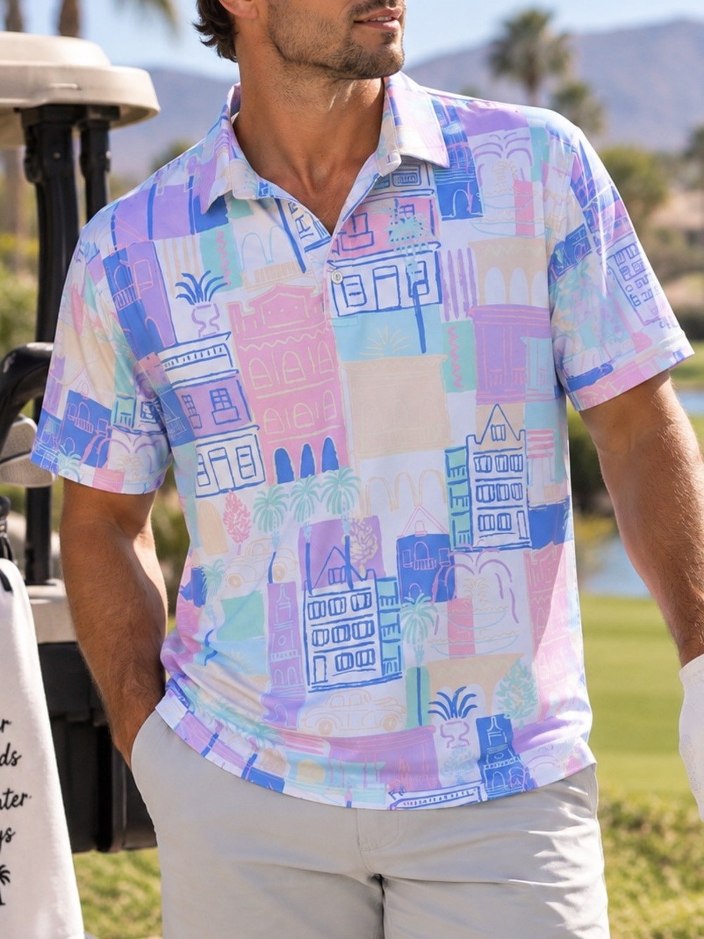 Chubbies Men’s L Pastel Palm Springs Resort Performance Golf Polo Shirt
